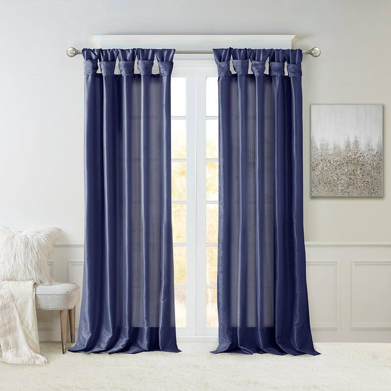 Twist Tab Lined Window Curtain Panel - Navy-1