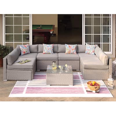 COSIEST 7-Piece Outdoor Patio Sectional Wicker Sofa With Coffee Table