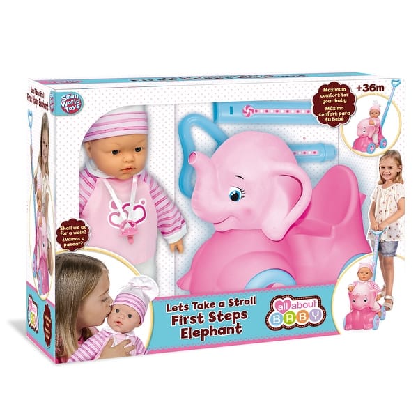 slide 1 of 1, Small World Toys Let's Take A Stroll First Steps Elephant Pink - Kids