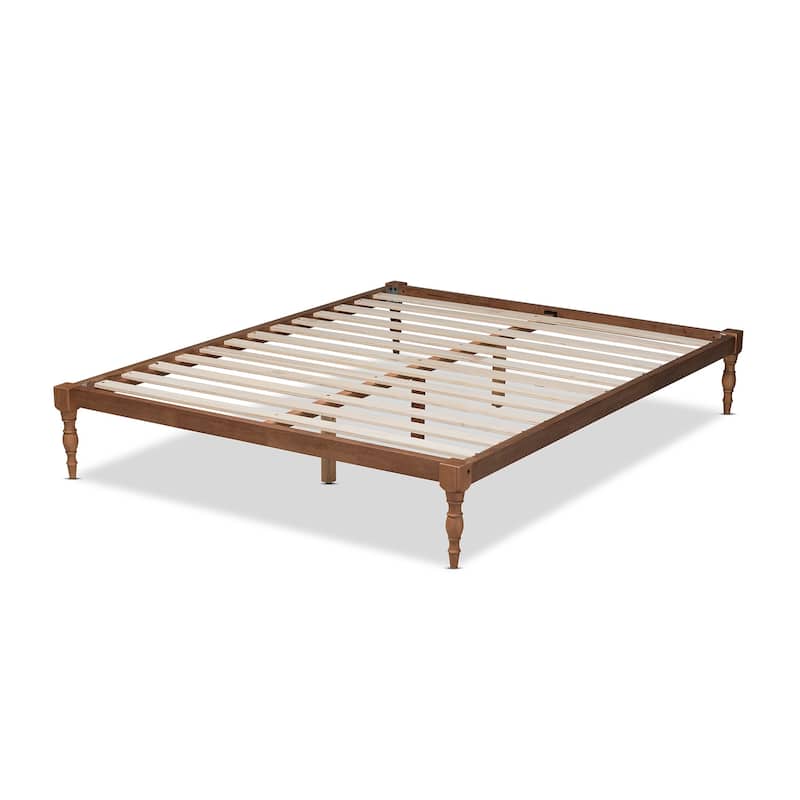 King Platform Bed Wood Frame - Modern Low Profile Bed, Walnut Brown Finish, Stylish Slat Support
