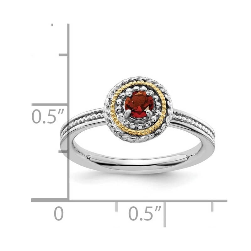 Curata 2.25mm 925 Sterling Silver Polished Prong set and 14k Stackable Expressions 925 Sterling Silver Garnet Ring