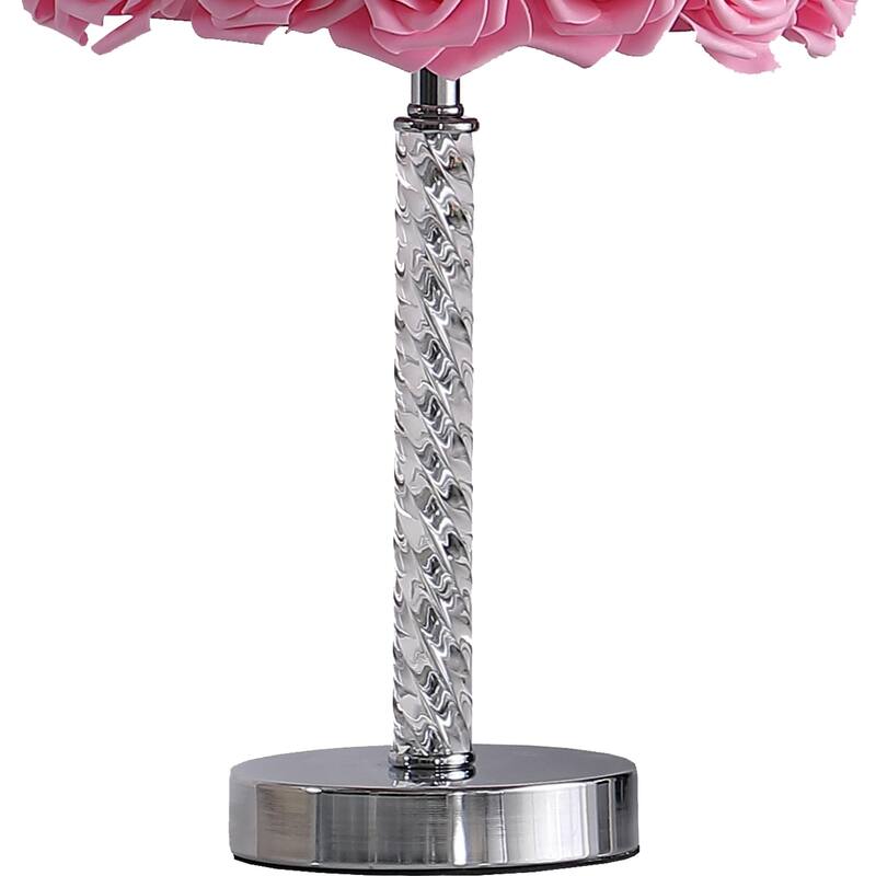Bloom Roses Drum Shade Table Lamp with Twisted Acrylic Base, Pink