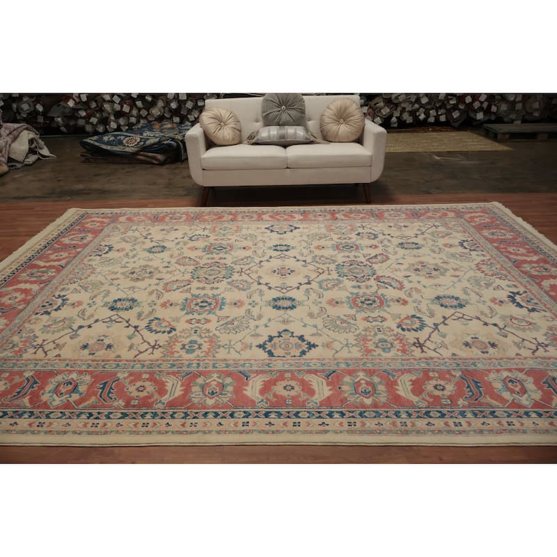 Hand Knotted Oriental 100% Wool Carpet Traditional Floral Beige & Ivories Kazak Area Rug - 11' 11'' X 8' 10''