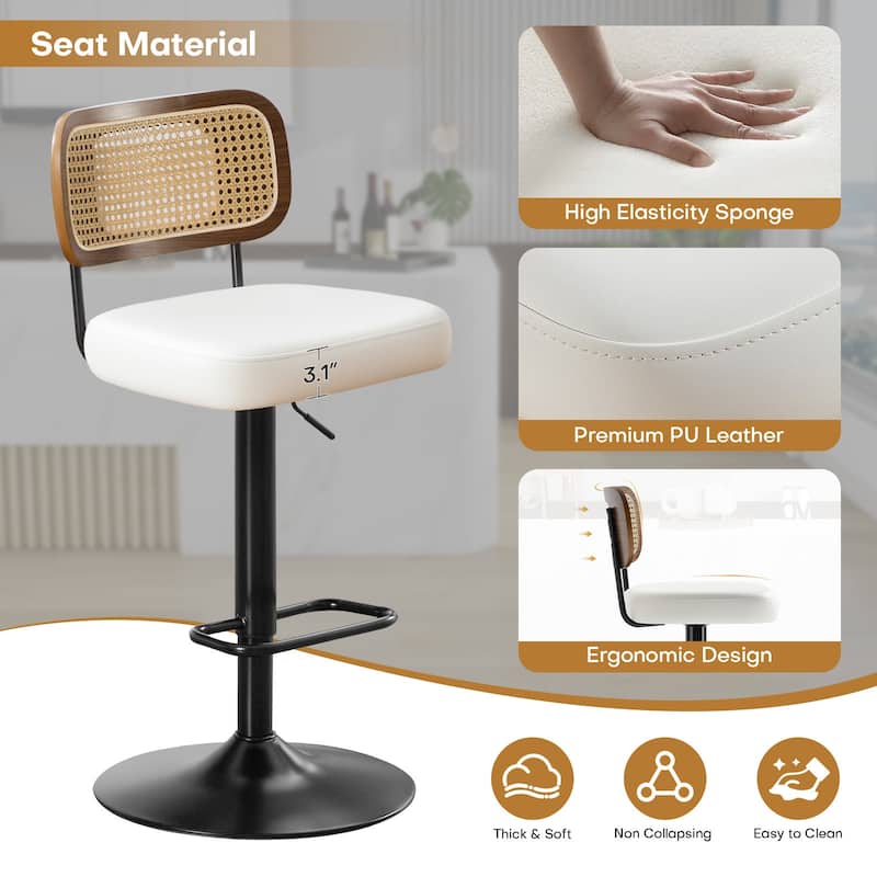 Adjustable Height Swivel Bar Stools with Back and Footrest - 17.7"W x 15.75"D x 35"-42.9"H