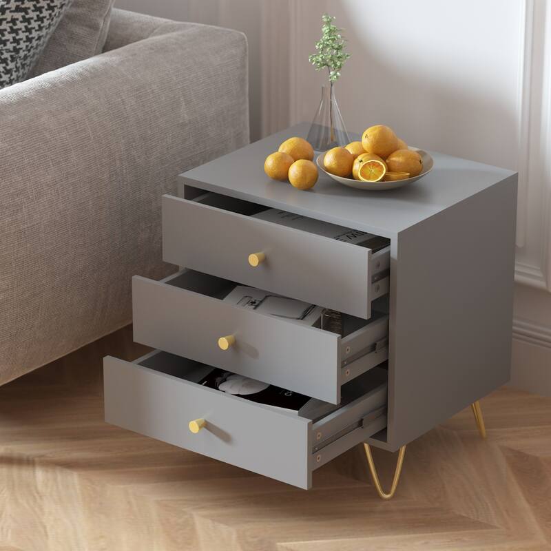 21.6'' Tall 3 - Drawer Nightstand White/Grey/Black(1 Piece)