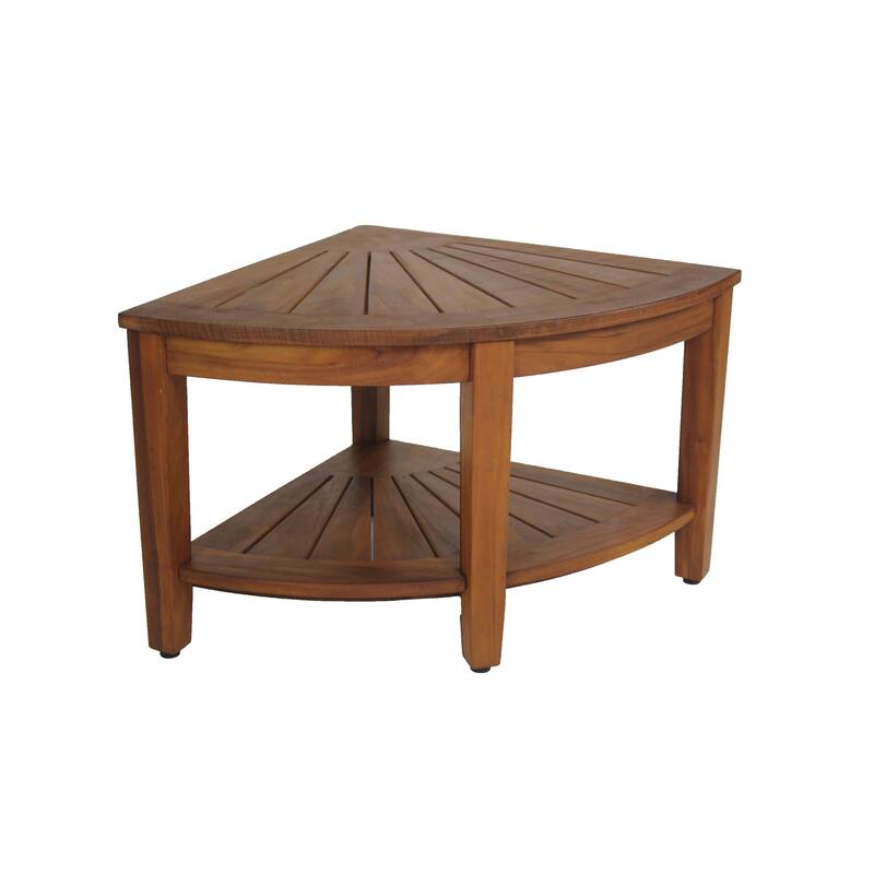 The Original Kai Corner Teak Shower Bench - 22" Wide with Shelf - Teak Oil