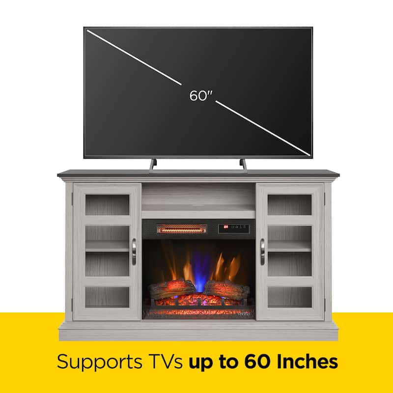 duraflame® Electric Fireplace Entertainment Center with Glass Cabinet Storage, Blanco Oak