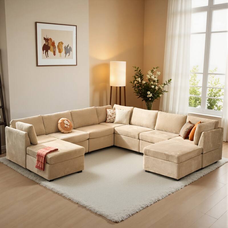 OVIOS Modern L-Shaped Fabric Sofa​