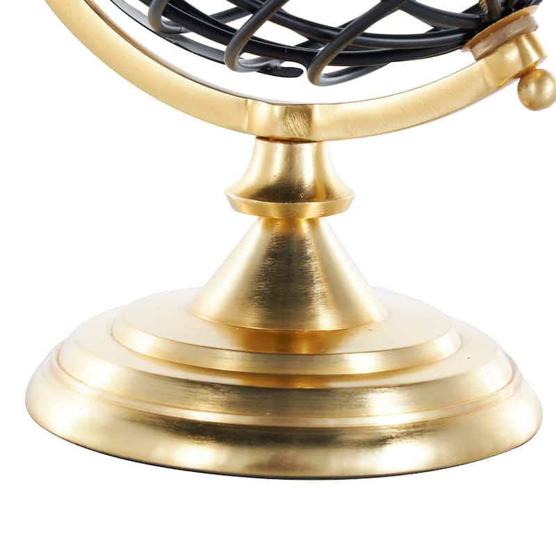 Black Metal Open Framed World Globe with Wire Exterior and Gold Base