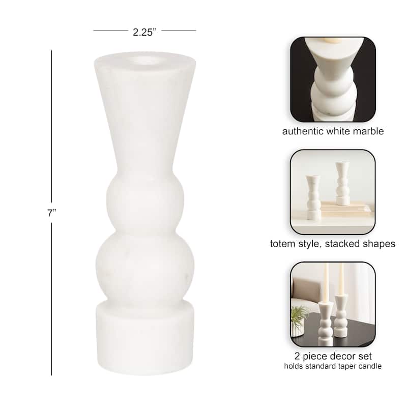 Kate and Laurel Maleea 2pc Marble Candle Holder - 3x3x7