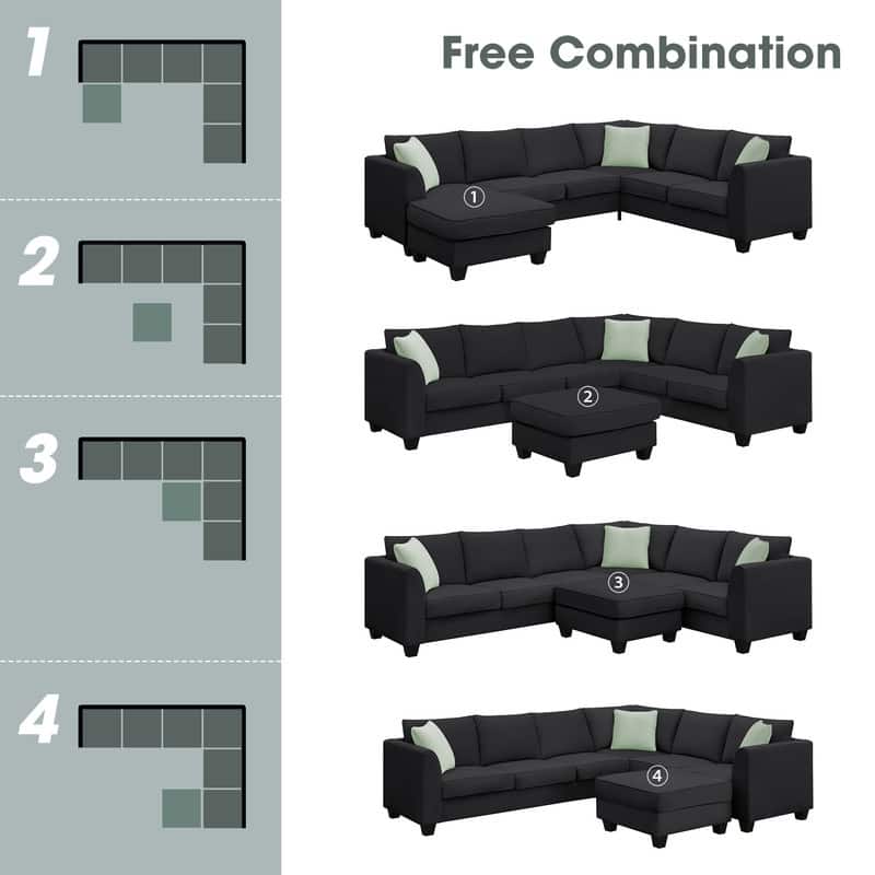 112" Modern Upholstered Sectional Sofa with Ottoman and 3 Pillows