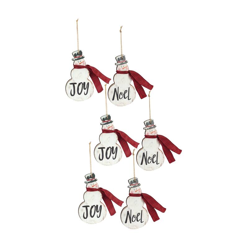 Joy and Noel Snowman Ornament (Set of 6) - Red