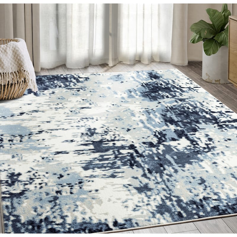 Abani Arto Contemporary Blue Distressed Indoor Indoor Area Rug - 5'3" x 7'6" - Blue