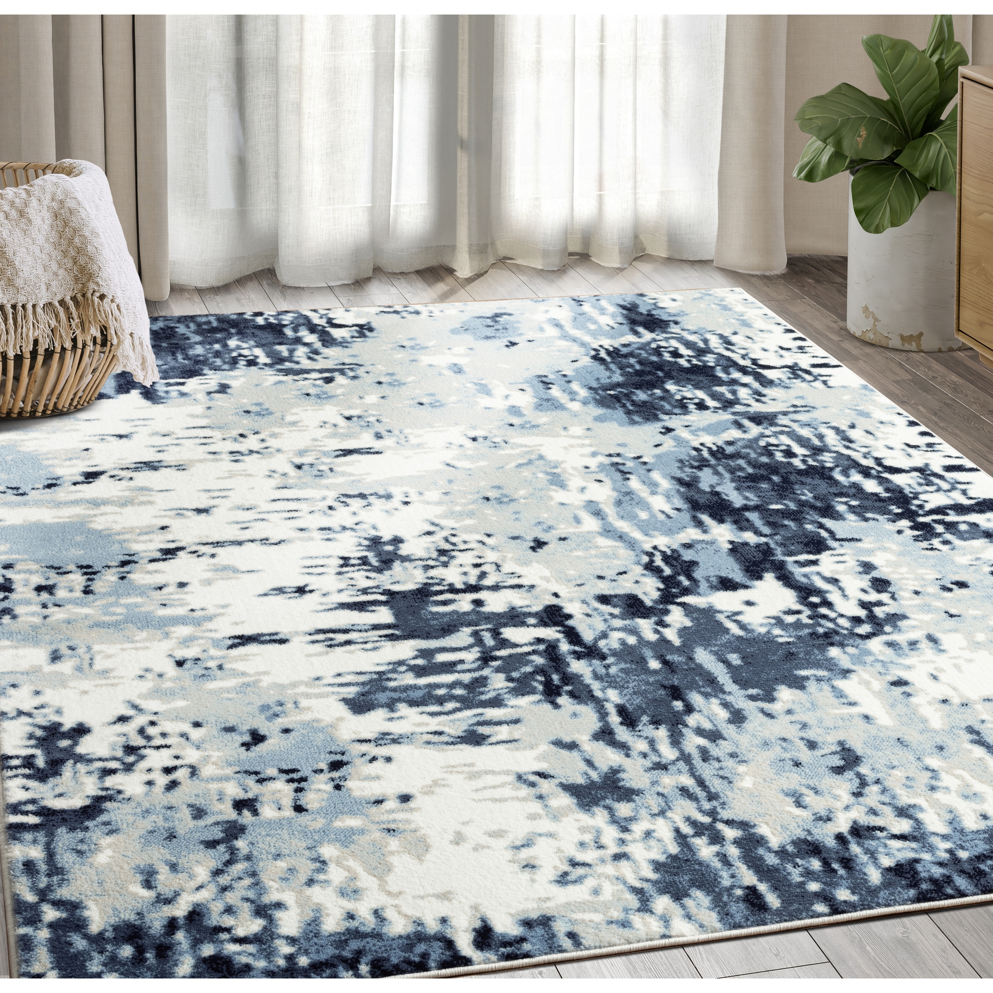 Abani Arto Contemporary Blue Distressed Indoor Indoor Area Rug