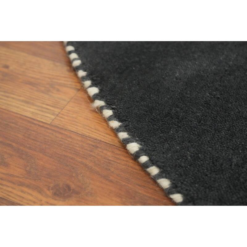 Tribal Gabbeh Oriental Round Rug, Hand-Knotted Black Wool Carpet - 4' 10'' X 4' 10''