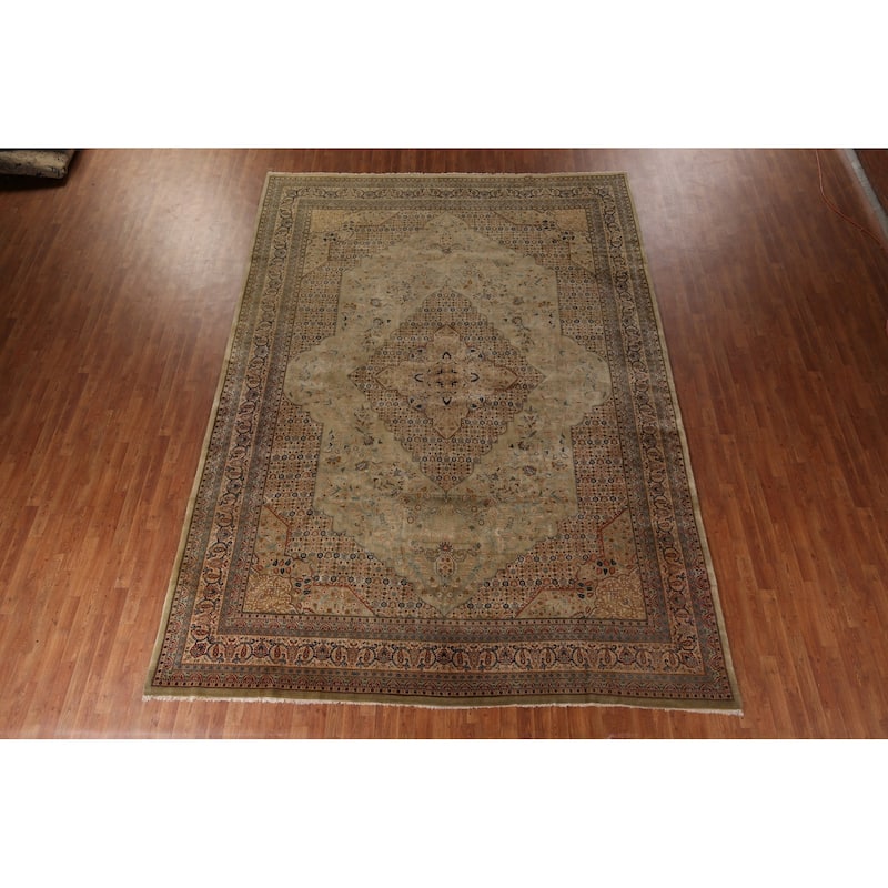 Vegetable Dye Kashan Large Vintage Persian Rug Handmade Wool Carpet - 9'10" x 13'8"