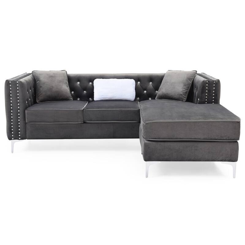Gray Velvet Sofa Chaise, 87x64x30 inches, 143 pounds