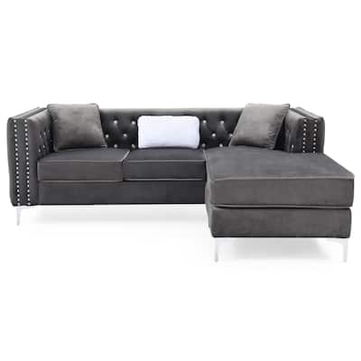 Gray Velvet Sofa Chaise, 87x64x30 inches, 143 pounds