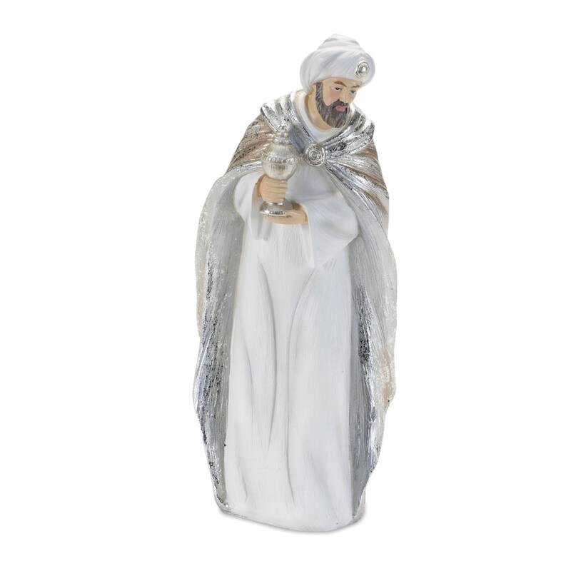 Christmas Nativity Figurine Decorations - 6" - White and Silver - Set of 6