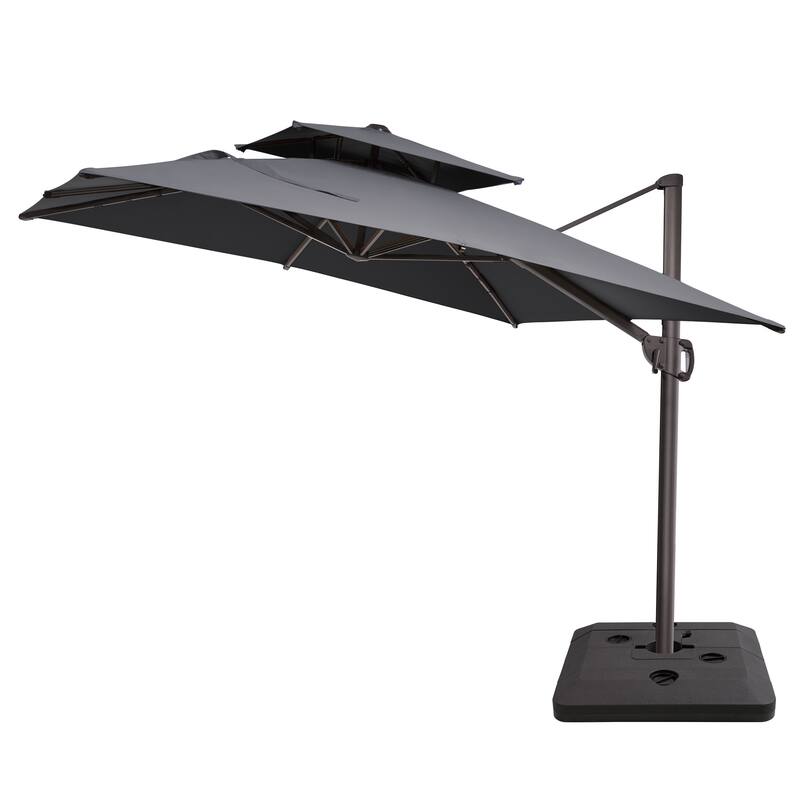 9x11FT Outdoor Patio Dual Top Umbrella Cantilever with Offset Base