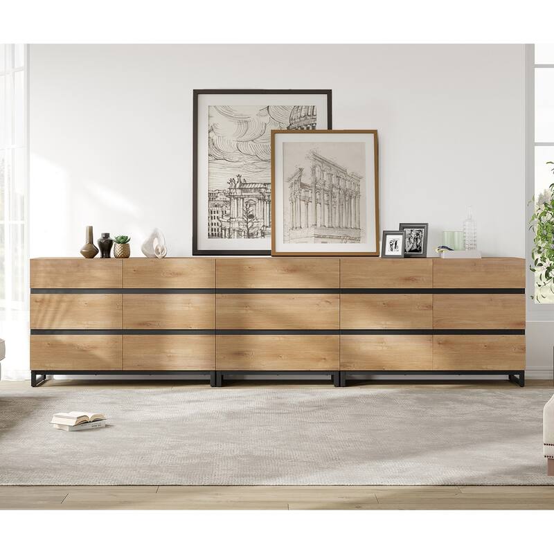 WAMPAT 3 in 1 Modern Sideboard with Adjustable Shelves and 2 Drawers, Coffee Bar Cabinet for Living Room, Kitchen