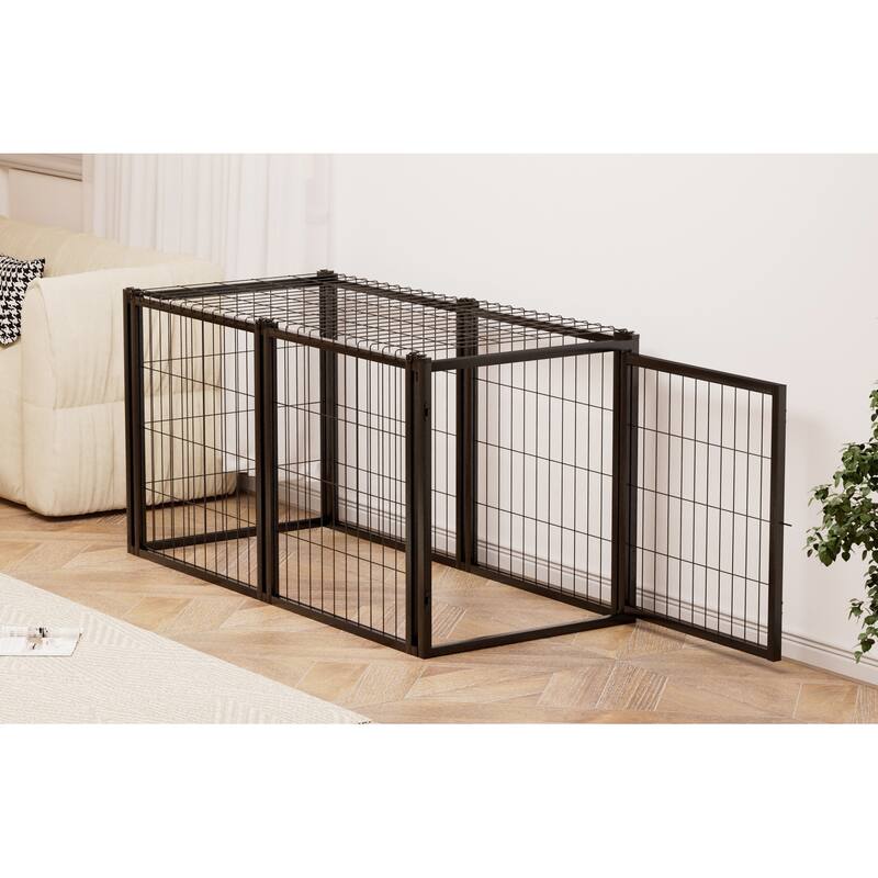 Black Metal Dog Cage Crate for Small and Medium Dogs with Divider and Top Safety Cover