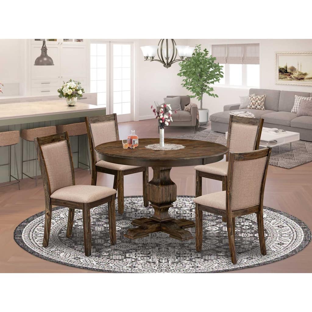 HomeStock 3-Piece Distressed Jacobean Finish Solid Wood Top Dining Table with 2 Upholstered Chairs