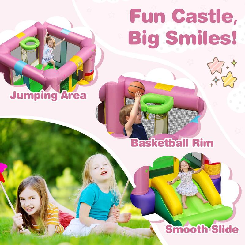 Costway Inflatable Bouncy Castle with Jumping Area Slide & Basketball - As Shown in the Picture