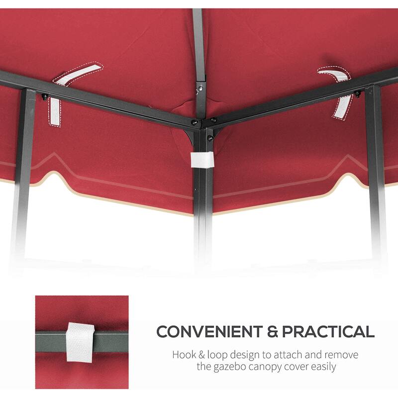 10x10 Ft Double Tiered Outdoor Gazebo Replacement Canopy with Drain Holes and Mosquito Netting - Red