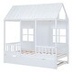 preview thumbnail 5 of 11, Twin Size White Wooden House Bed Safety Toddler Bed Frame with Twin Size Trundle, Apex Roof, Safety Guardrail, Windows