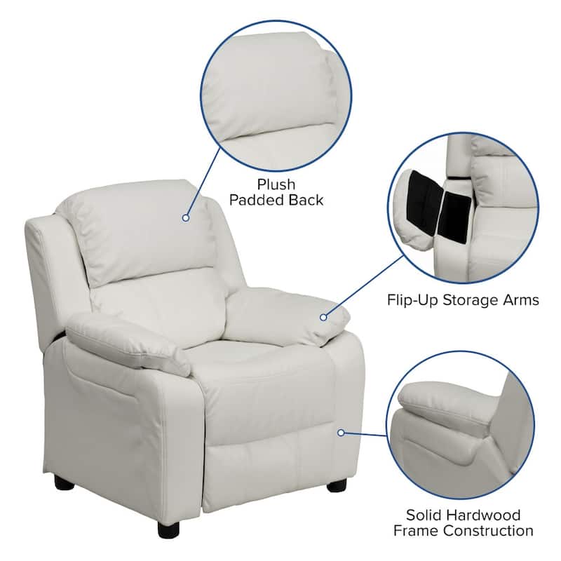 Deluxe Padded Contemporary Kids Recliner with Storage Arms