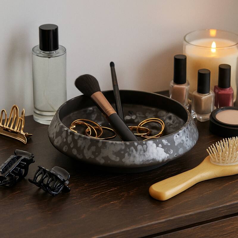 Modern Decorative Round Bowl - 15", Black - 15.25"