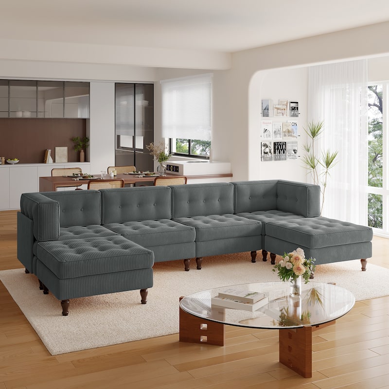 Madison Oversized Upholstered Corduroy Modular Sectional Sofa - Grey-6 Piece