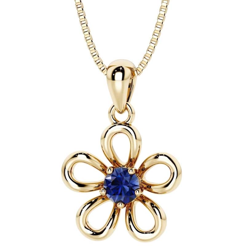 Oravo Gold Plated Sterling Silver Gemstone Flower Pendant - Blue Sapphire
