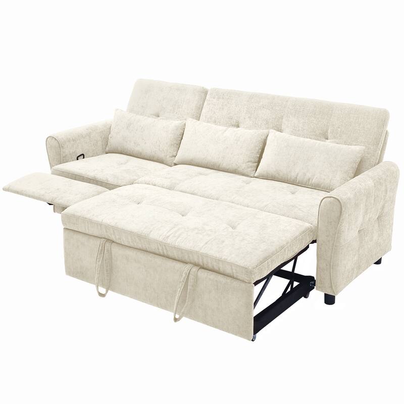 2-in-1 Sleeper Sofa Bed, 3 Seater Sectional Sofa with Pull Out Bed, Reversible Recliner Sofa with Pillows and USB Port