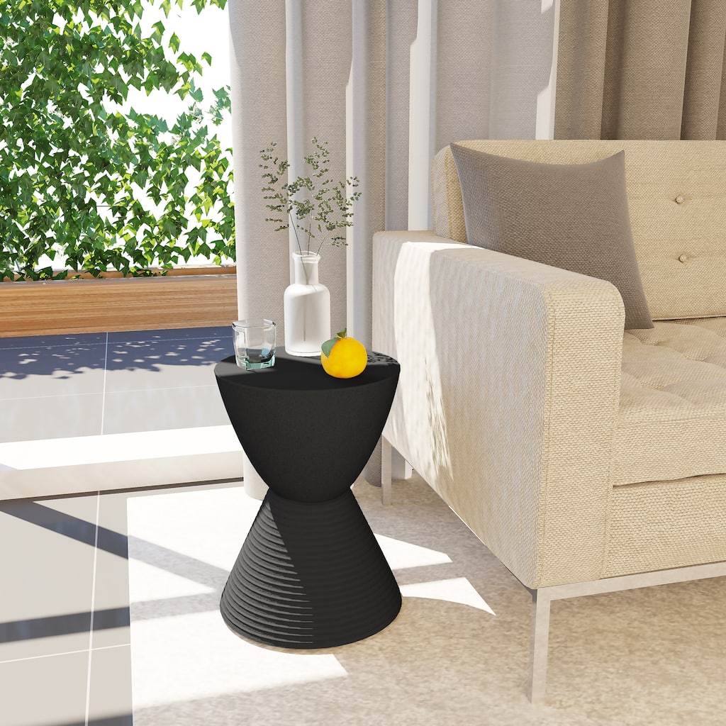Boyd 16" Hourglass Side Table - Modern Ribbed Accent Table with Hidden Storage - Indoor/Outdoor Weather-Resistant End Table