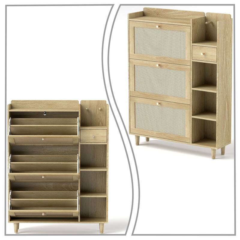 Classes Farmhouse Wood Shoe Organizer Storage Cabinet with Breathable Mesh Holes