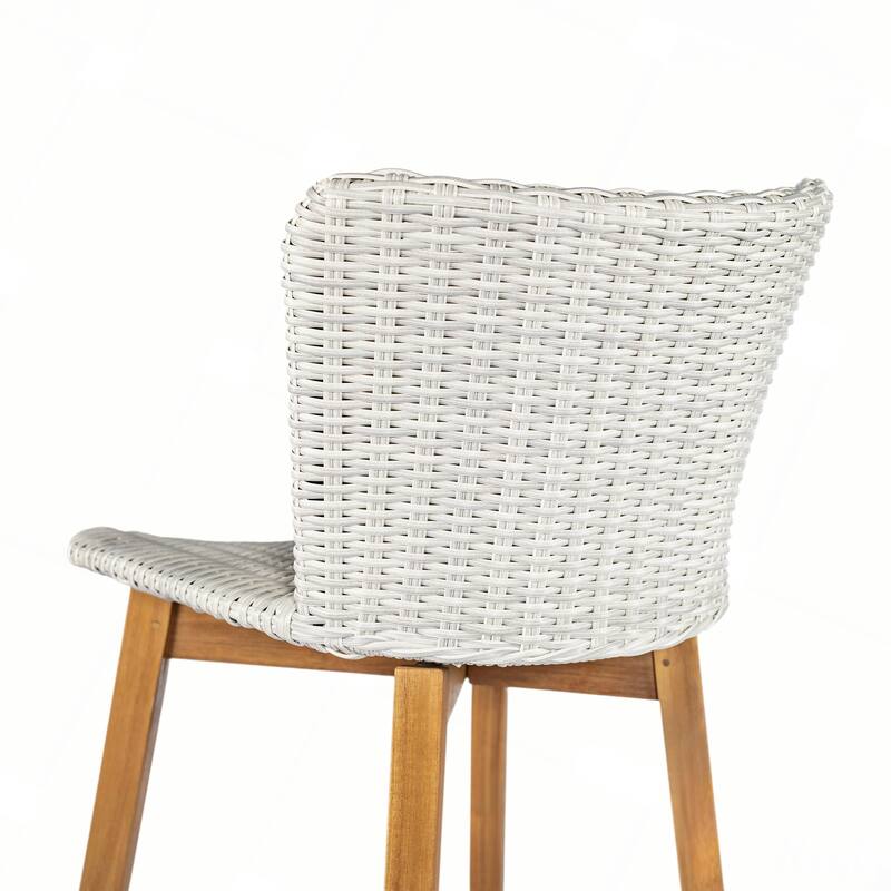 Outdoor Bar Stool, Wood with Wicker, Set of 2