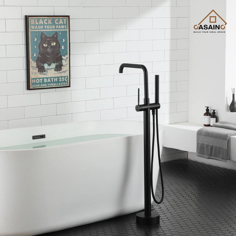 CASAINC Single-Handle Freestanding Floor-Mounted Roman Bathtub Faucet with Hand Shower