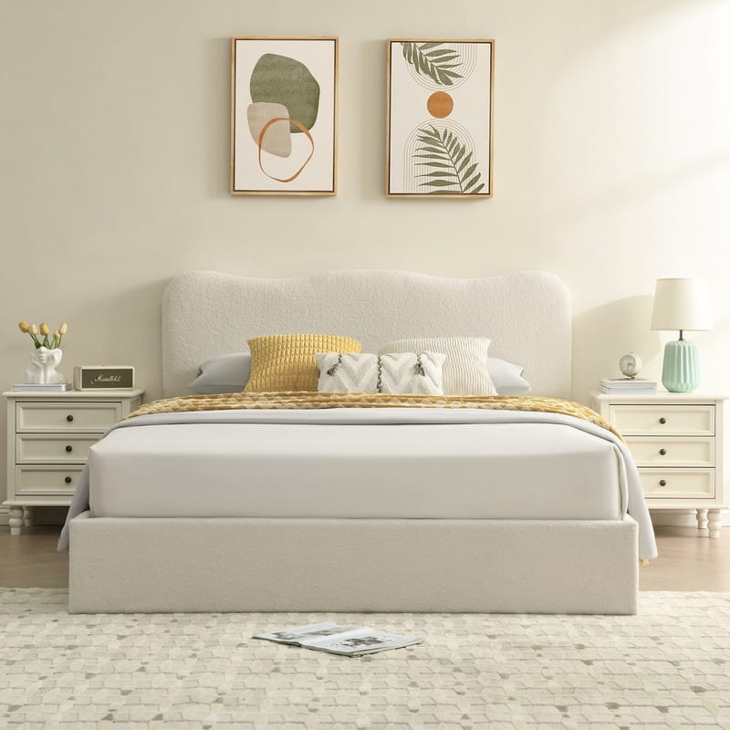 Lift Up Storage Bed with Unique Headboard - Pink - King