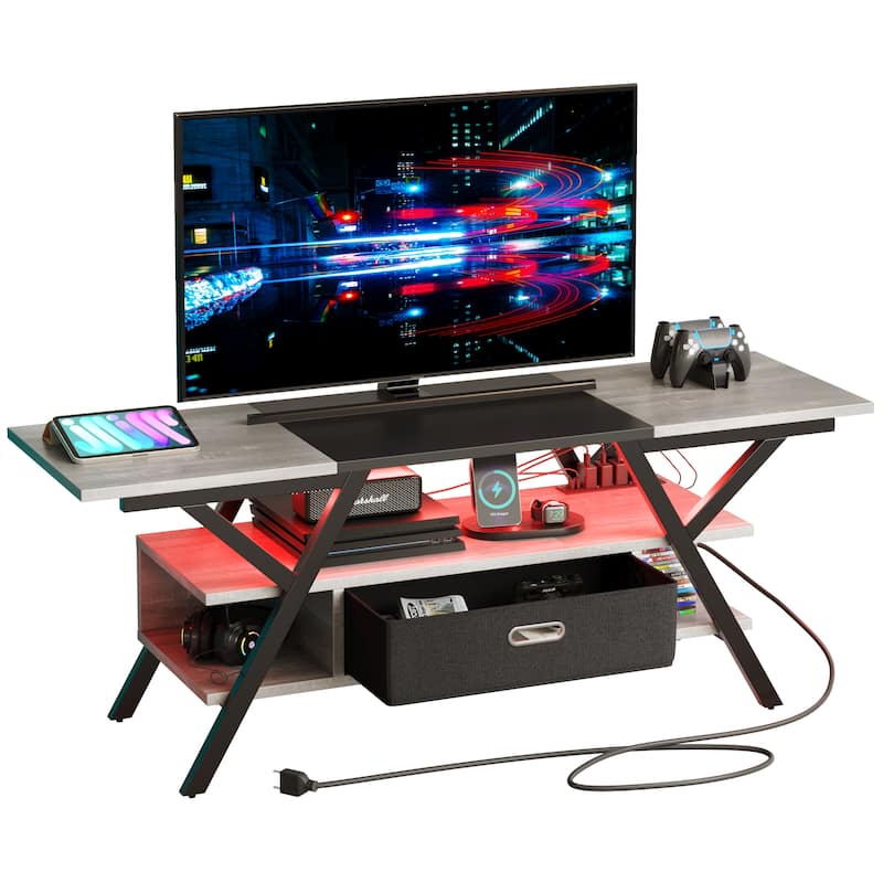55 inch LED TV Stand for TVs up to 65 inch Media Console Entertainment Center with Drawer - Upgraded-with Outlet - Washed white