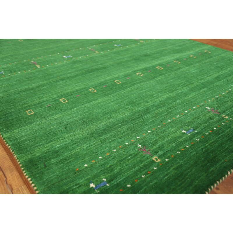 Hand Knotted Oriental 100% Wool Carpet Tribal Tribal Green Gabbeh Area Rug - 7' 8'' X 5' 0''