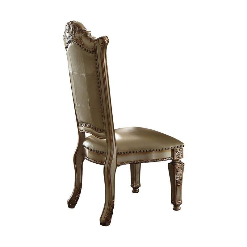HomeRoots Set of Two Tufted Bone and Brass Upholstered Faux Leather And Wood Dining Side Chairs