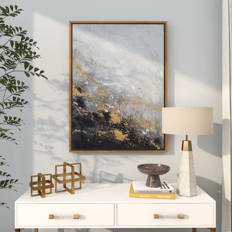Canvas Geode Living Room Framed Wall Art with Gold Frame - Roche River Decor