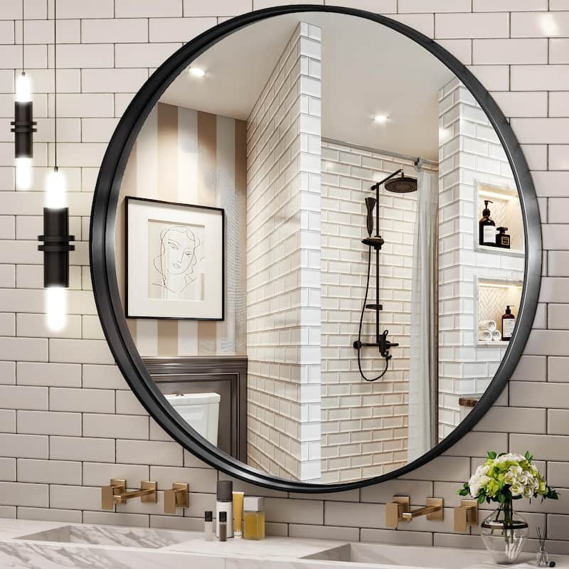 Round Black Frame Bathroom Vanity Mirror