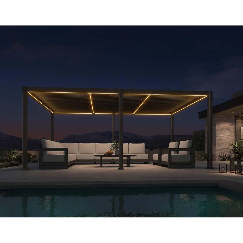 PURPLE LEAF Solar Louvered Pergola with LED String Lights Aluminum Outdoor Pergola with Adjustable Roof for Patio Garden