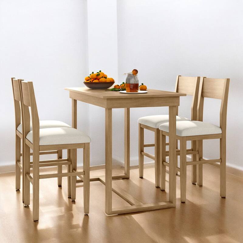 Farmhouse 5-Piece Counter Height Dining Set with 4 Chairs and 1 Rectangular Table, Space-Saving Design for Small Dining Rooms - Brown