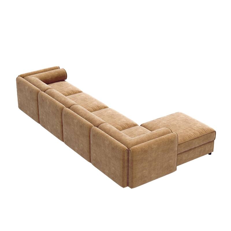 142.5" 4-Seater L-Shaped Chenille Sectional Sofa with Storage and Cylindrical Backrest