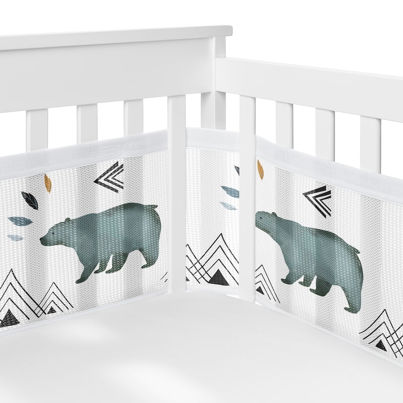Sweet Jojo Designs 6p Crib Bedding + BreathableBaby Breathable Mesh Liner Bear Mountain Boy Blue Woodland Forest
