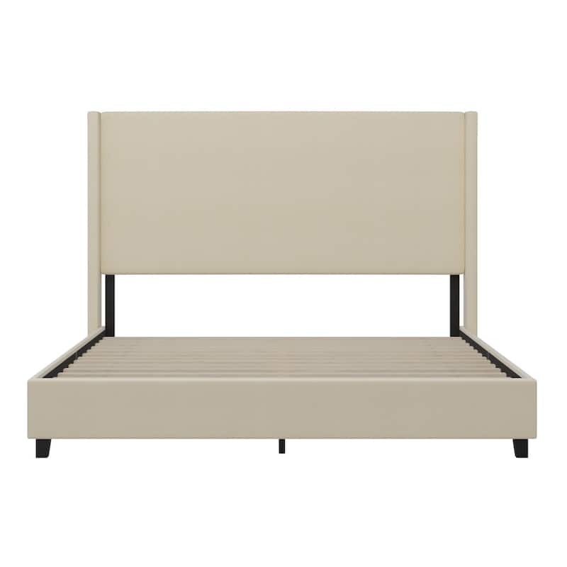Modern Upholstered Platform Bed with Channel Stitched Headboard